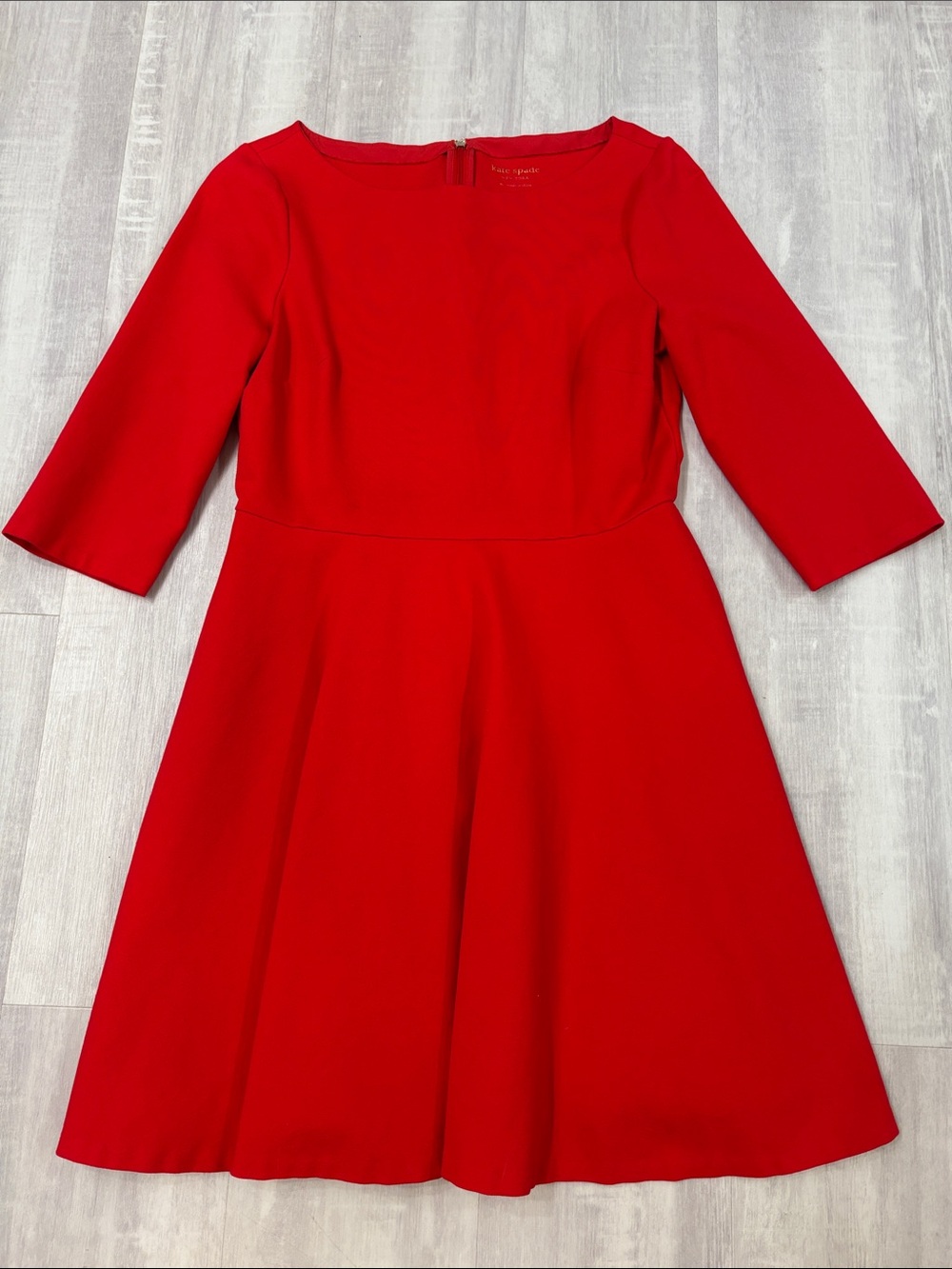 kate spade Red Three-Quarter Sleeve Fit & Flare Midi Dress with Pockets Medium